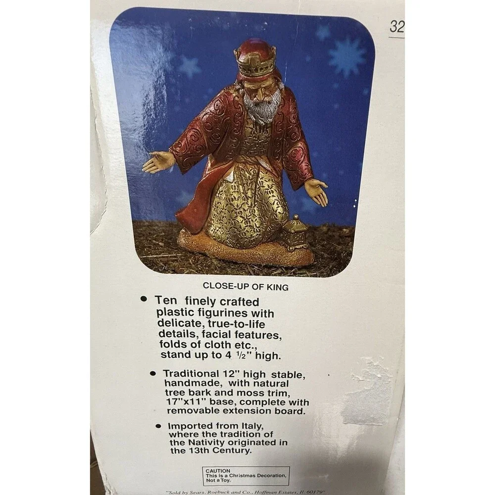 Vtg Sears Nativity Wood Stable Manger 9 Figures Italy Set Complete #97682 W/Box